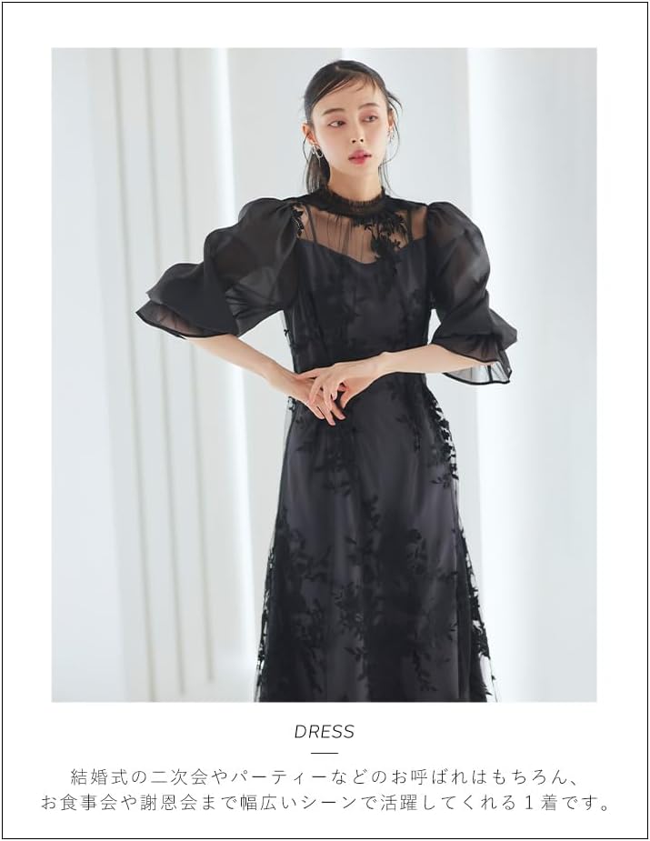 ルイ ルエ ブティック] チュール 刺繍 切り替え タック ワンピース